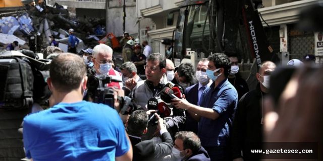 Ekrem İmamoğlu, Zeytinburnu'nda çöken binada inceleme yaptı