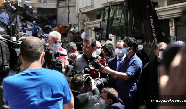 Ekrem İmamoğlu, Zeytinburnu'nda çöken binada inceleme yaptı